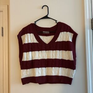 SO Burgundy and Cream Knit Sweater Vest